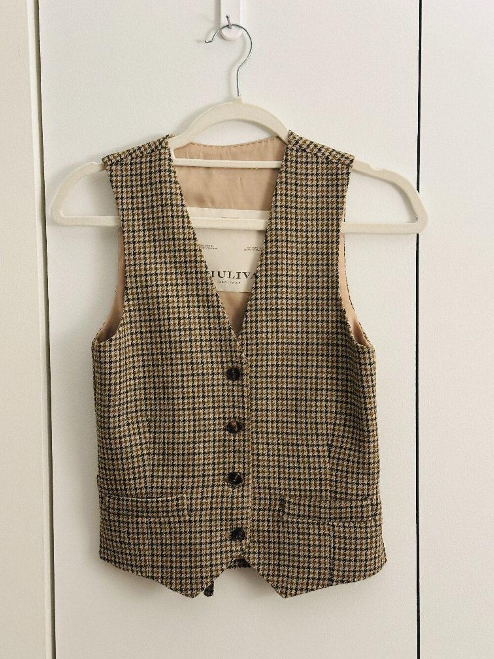 Giuliva Heritage "Lucia"  Brown Houndstooth Wool-Tweed Waistcoat - Size 0